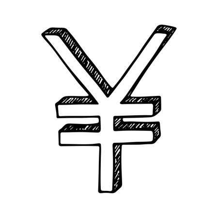 Hand drawn yen currency symbol. Brush stroke doodle. Single element for designのイラスト素材