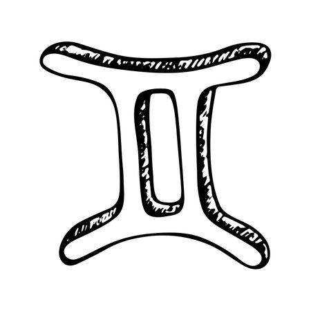 Hand drawn gemini zodiac sign Esoteric symbol doodle Astrology clipart Element for designのイラスト素材