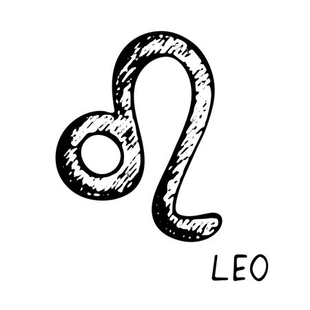 Hand drawn leo zodiac sign Esoteric symbol doodle Astrology clipart Element for designのイラスト素材