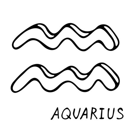 Hand drawn aquarius zodiac sign Esoteric symbol doodle Astrology clipart Element for designのイラスト素材