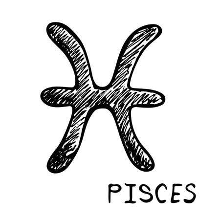Hand drawn pisces zodiac sign Esoteric symbol doodle Astrology clipart Element for designのイラスト素材