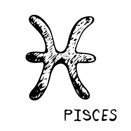 Hand drawn pisces zodiac sign Esoteric symbol doodle Astrology clipart Element for designのイラスト素材