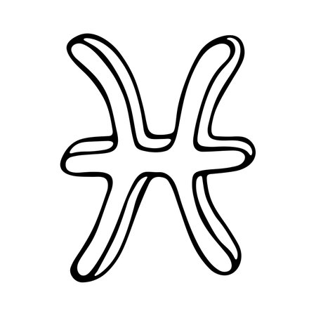 Hand drawn pisces zodiac sign Esoteric symbol doodle Astrology clipart Element for designのイラスト素材