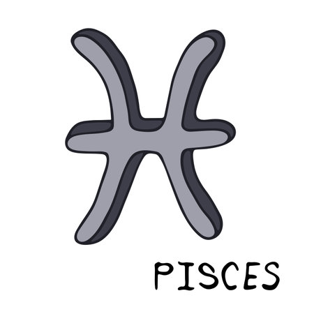 Hand drawn pisces zodiac sign Esoteric symbol doodle Astrology clipart Element for designのイラスト素材