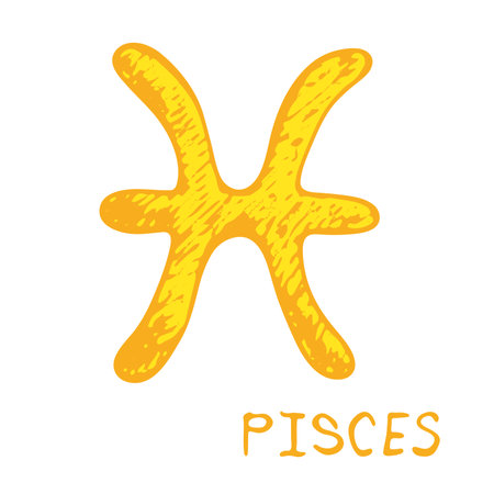 Hand drawn pisces zodiac sign Esoteric symbol doodle Astrology clipart Element for designのイラスト素材