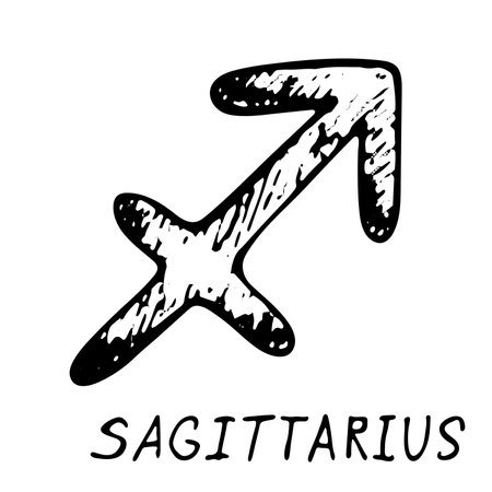 Hand drawn sagittarius zodiac sign Esoteric symbol doodle Astrology clipart Element for designのイラスト素材