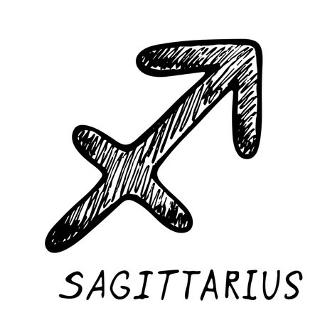Hand drawn sagittarius zodiac sign Esoteric symbol doodle Astrology clipart Element for designのイラスト素材