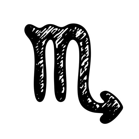Hand drawn scorpio zodiac sign Esoteric symbol doodle Astrology clipart Element for designのイラスト素材