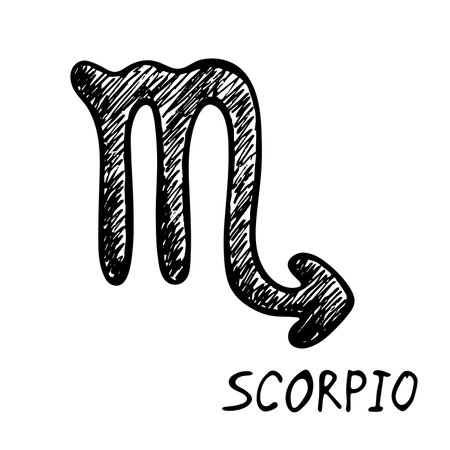Hand drawn scorpio zodiac sign Esoteric symbol doodle Astrology clipart Element for designのイラスト素材