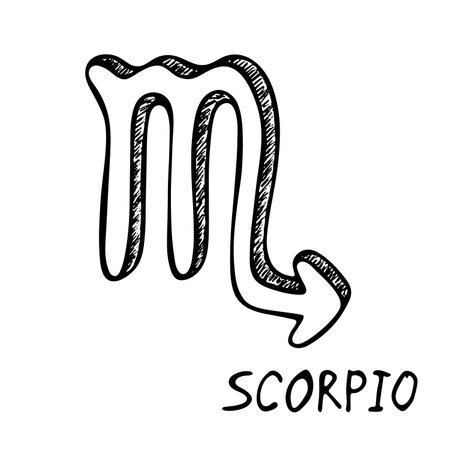 Hand drawn scorpio zodiac sign Esoteric symbol doodle Astrology clipart Element for designのイラスト素材