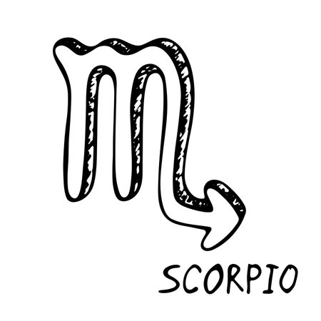 Hand drawn scorpio zodiac sign Esoteric symbol doodle Astrology clipart Element for designのイラスト素材