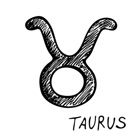 Hand drawn taurus zodiac sign Esoteric symbol doodle Astrology clipart Element for designのイラスト素材
