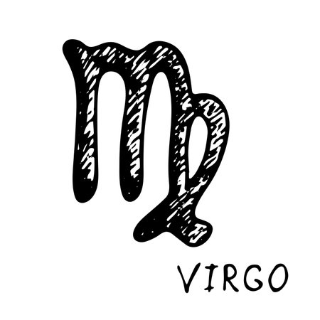 Hand drawn virgo zodiac sign Esoteric symbol doodle Astrology clipart Element for designのイラスト素材
