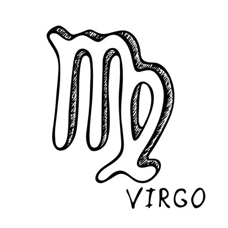 Hand drawn virgo zodiac sign Esoteric symbol doodle Astrology clipart Element for designのイラスト素材