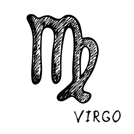 Hand drawn virgo zodiac sign Esoteric symbol doodle Astrology clipart Element for designのイラスト素材