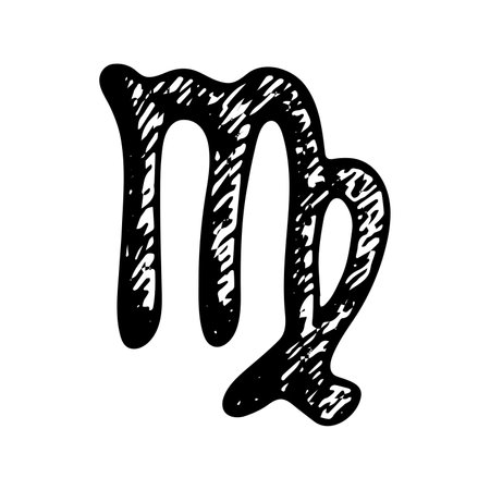 Hand drawn virgo zodiac sign Esoteric symbol doodle Astrology clipart Element for designのイラスト素材
