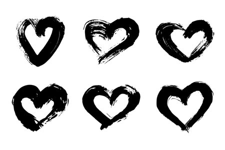 Set of simple hand drawn heart drawing illustration Scribble heart doodle Love clipartのイラスト素材