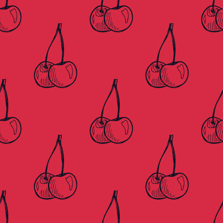 Seamless pattern with cherry doodle for decorative print, wrapping paper, greeting cards, wallpaper...