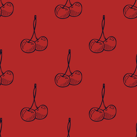 Seamless pattern with cherry doodle for decorative print, wrapping paper, greeting cards, wallpaper and fabricのイラスト素材