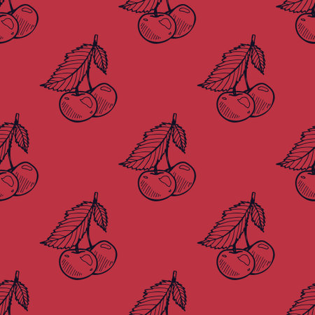 Seamless pattern with cherry doodle for decorative print, wrapping paper, greeting cards, wallpaper and fabricのイラスト素材