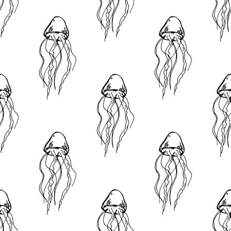 Seamless pattern with jellyfish doodle for decorative print, wrapping paper, greeting cards, wallpaper and fabricのイラスト素材