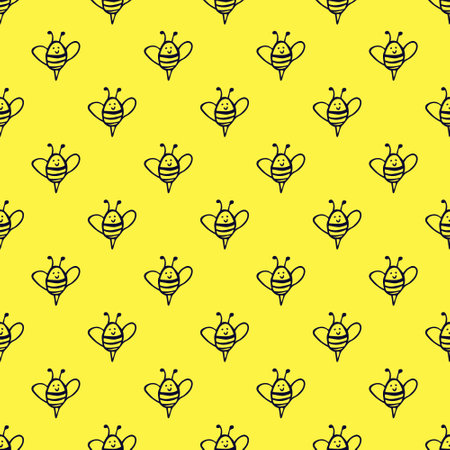 Seamless pattern with happy bees doodle for decorative print, wrapping paper, greeting cards, wallpaper and fabricのイラスト素材