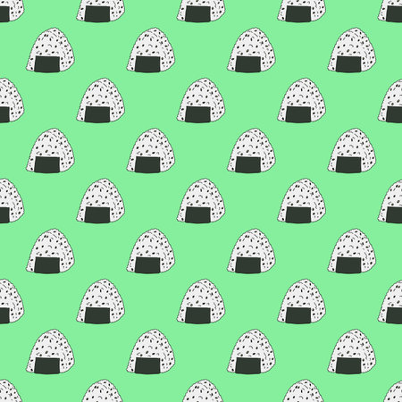 Seamless pattern with onigiri for decorative print, wrapping paper, menu, wallpaper and fabricのイラスト素材