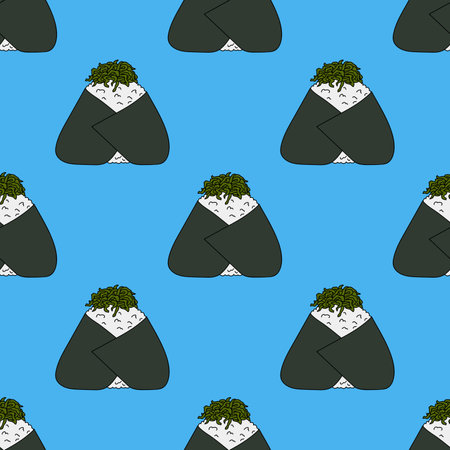 Seamless pattern with onigiri for decorative print, wrapping paper, menu, wallpaper and fabricのイラスト素材