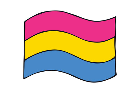Colorful Pansexual pride flag Happy pride day LGBTQ community Pride Month Vector hand drawn doodle for posters, stickers, logo, cardsのイラスト素材