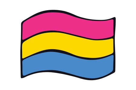 Colorful Pansexual pride flag Happy pride day LGBTQ community Pride Month Vector hand drawn doodle for posters, stickers, logo, cardsのイラスト素材