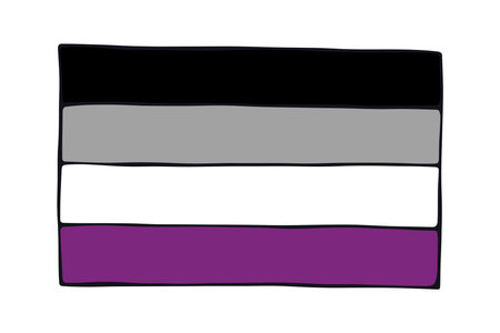 Colorful Asexual pride flag Happy pride day LGBTQ community Pride Month Vector hand drawn doodle for posters, stickers, logo, cardsのイラスト素材