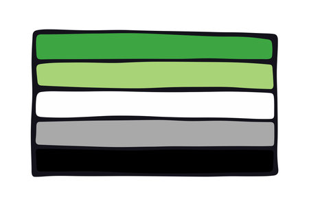 Colorful Aromantic pride flag Happy pride day LGBTQ community Pride Month Vector hand drawn doodle for posters, stickers, logo, cardsのイラスト素材