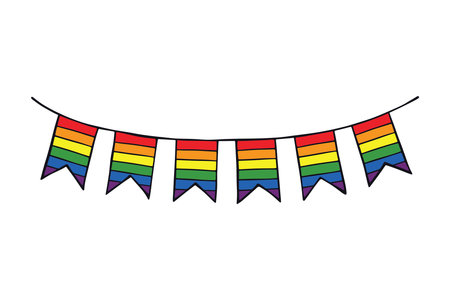 Colorful garland Gay pride flag Happy pride day LGBTQ community Pride Month Vector hand drawn doodle for posters, stickers, logo, cardsのイラスト素材