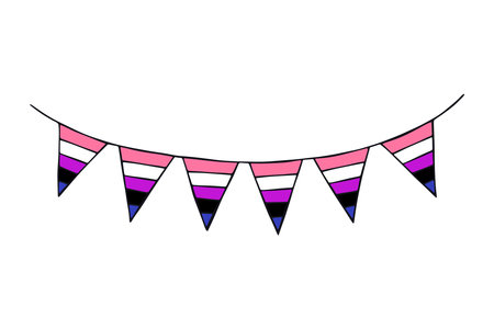 Colorful garland Gender fluid pride flag Happy pride day LGBTQ community Pride Month Vector hand drawn doodle for posters, stickers, logo, cardsのイラスト素材