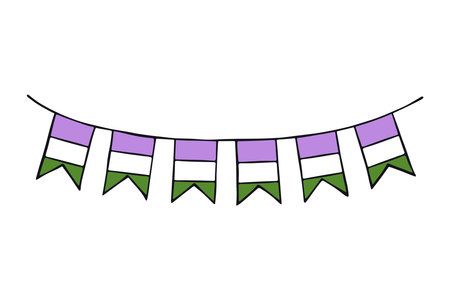 Colorful garland Genderqueer pride flag Happy pride day LGBTQ community Pride Month Vector hand drawn doodle for posters, stickers, logo, cardsのイラスト素材