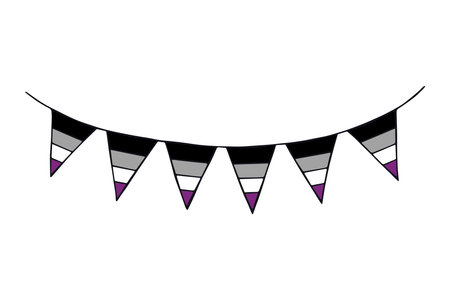 Colorful garland Asexual pride flag Happy pride day LGBTQ community Pride Month Vector hand drawn doodle for posters, stickers, logo, cardsのイラスト素材