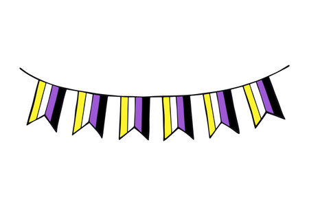 Colorful garland Non-binary pride flag Happy pride day LGBTQ community Pride Month Vector hand drawn doodle for posters, stickers, logo, cardsのイラスト素材