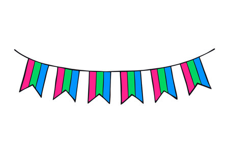 Colorful garland Polysexual pride flag Happy pride day LGBTQ community Pride Month Vector hand drawn doodle for posters, stickers, logo, cardsのイラスト素材