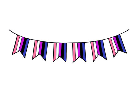 Colorful garland Gender fluid pride flag Happy pride day LGBTQ community Pride Month Vector hand drawn doodle for posters, stickers, logo, cardsのイラスト素材