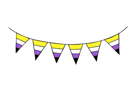 Colorful garland Non-binary pride flag Happy pride day LGBTQ community Pride Month Vector hand drawn doodle for posters, stickers, logo, cardsのイラスト素材