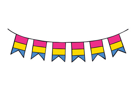 Colorful garland Pansexual pride flag Happy pride day LGBTQ community Pride Month Vector hand drawn doodle for posters, stickers, logo, cardsのイラスト素材