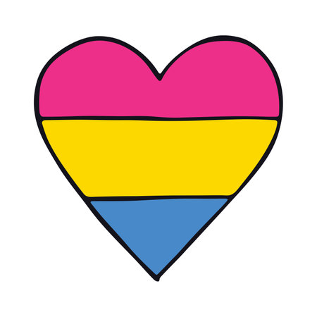 Colorful heart shape Pansexual pride flag Happy pride day LGBTQ community Pride Month Vector hand drawn doodle for posters, stickers, logo, cardsのイラスト素材