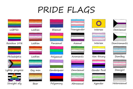 Set of colorful LGBTQ+ pride flags Gender equality and sexual identity pride flags collection...