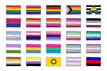 Set of colorful LGBTQ+ pride flags Gender equality and sexual identity pride flags collection...