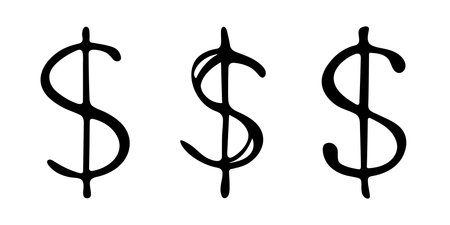 Hand drawn dollar currency symbol set Brush stroke doodle Single element for designのイラスト素材