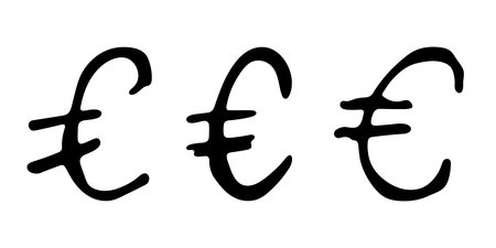 Hand drawn euro currency symbol set Brush stroke doodle Single element for designのイラスト素材