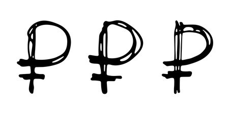 Hand drawn Russian ruble currency symbol set Brush stroke doodle Single element for designのイラスト素材