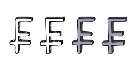 Hand drawn swiss franc currency symbol set Brush stroke doodle Single element for designのイラスト素材