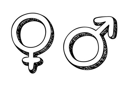 Hand drawn female and male gender identity icon Symbol used to represent sex and genderのイラスト素材
