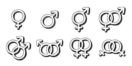 Set of hand drawn female, male and bigender gender identity icon Symbol used to represent sex and genderのイラスト素材